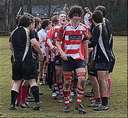 Captain, Connor Duncan, leads the Moray side off the pitch, after securing a 64-0 win to go through to the next round of the National U18 Bowl.